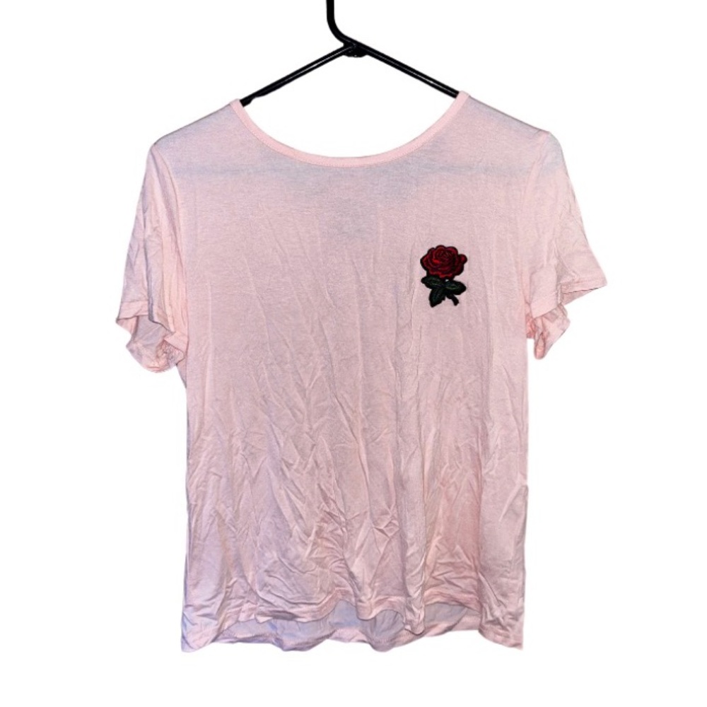 flowy pink shirt with floral embroidery | shein | size medium